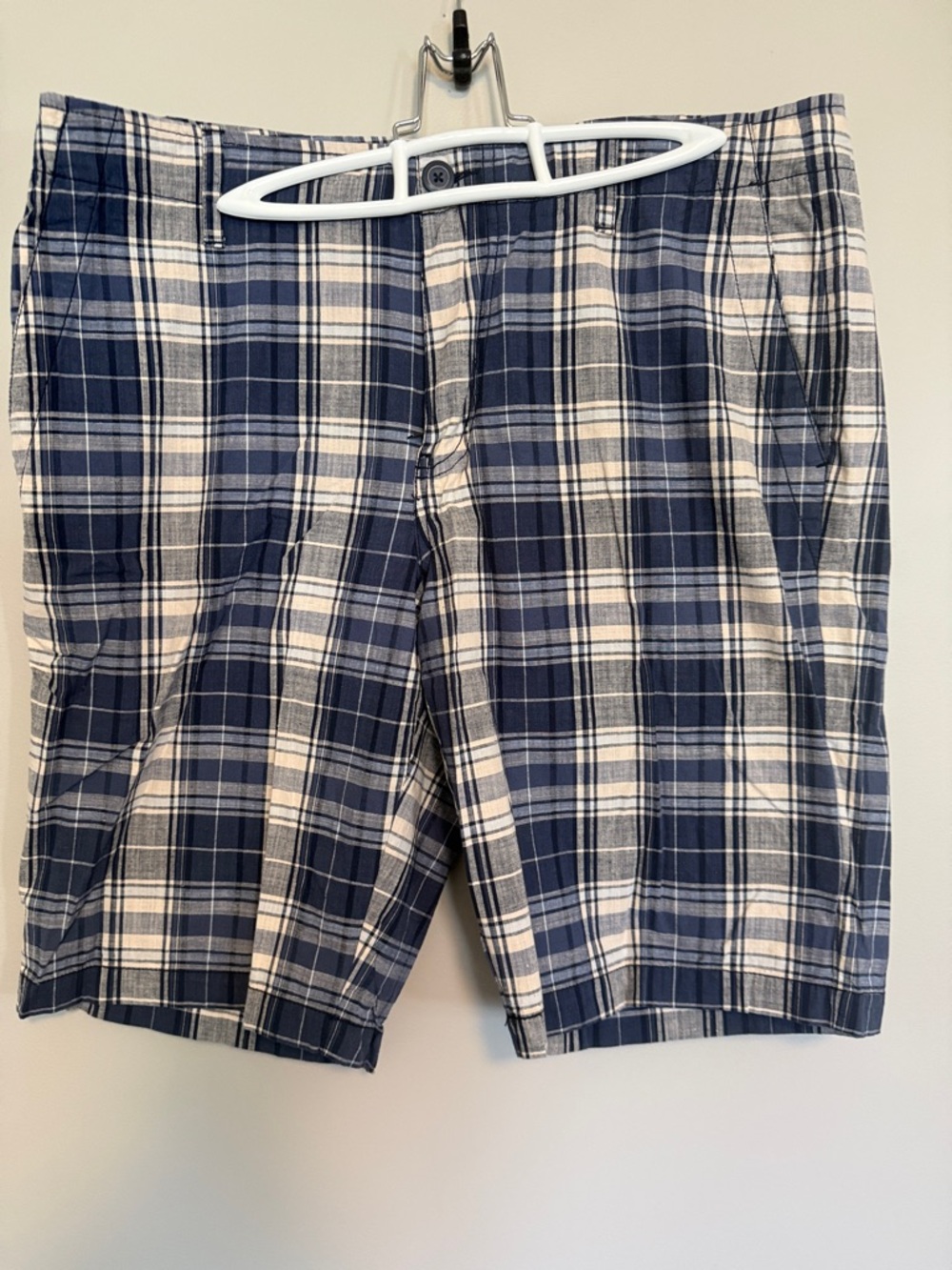 Roots Navy and White Plaid Flat-Front Men's Shorts